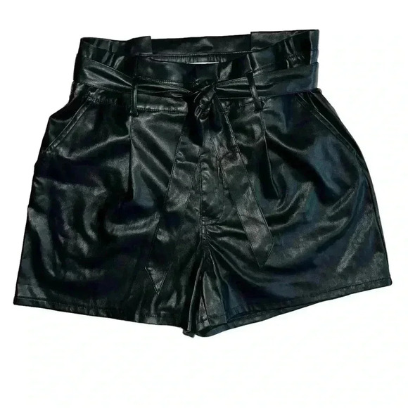 Faux leather high waisted tie size 10 shorts - Picture 1 of 12